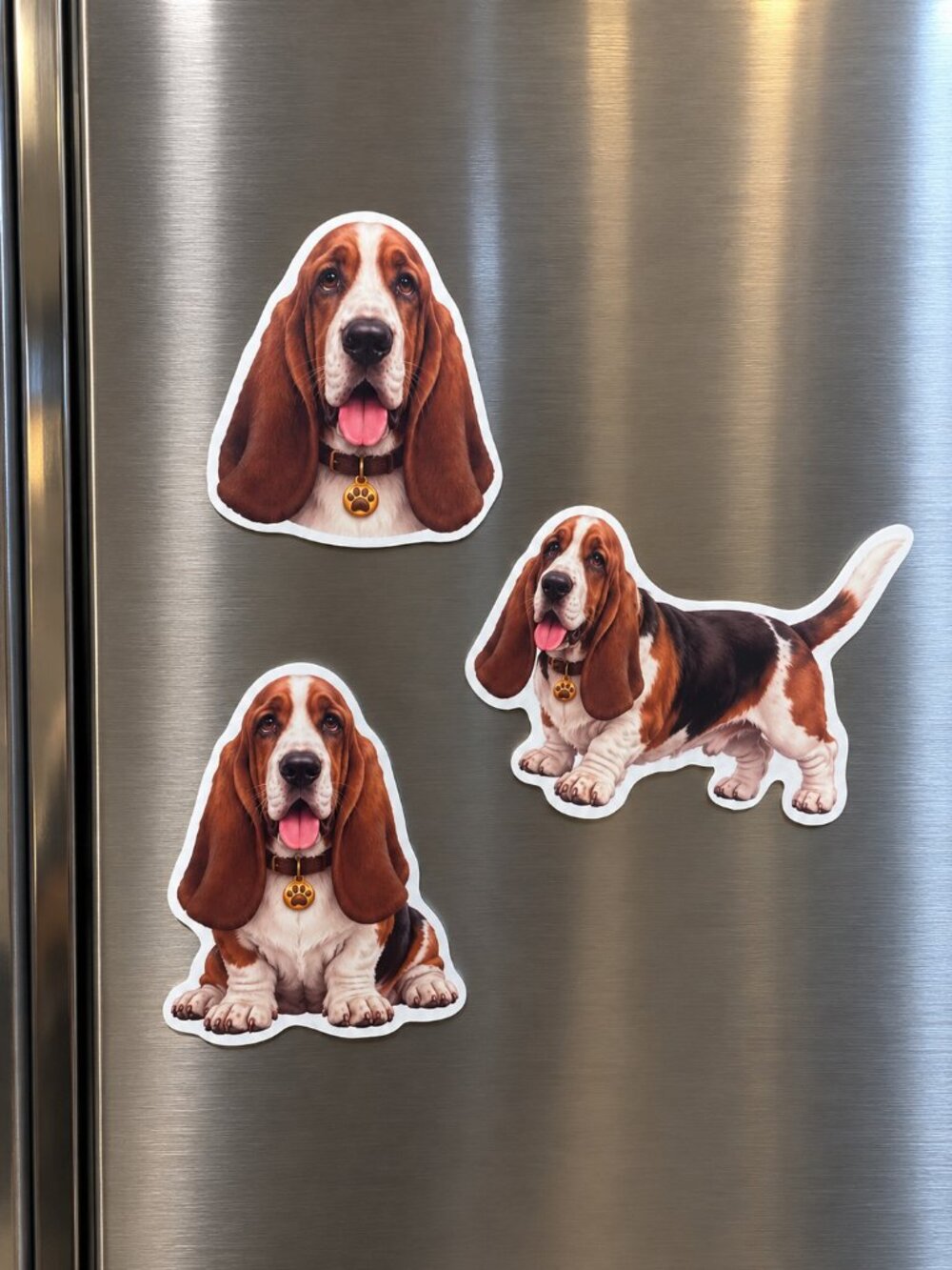 3 Basset Hound Dog Magnets Refrigerator Fridge Decor Puppy Gift Set